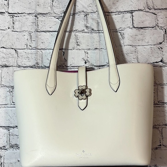 kate spade Handbags - Kate Spade Kaci White & Fuchsia Leather Tote / Shoulder Bag / Handbag